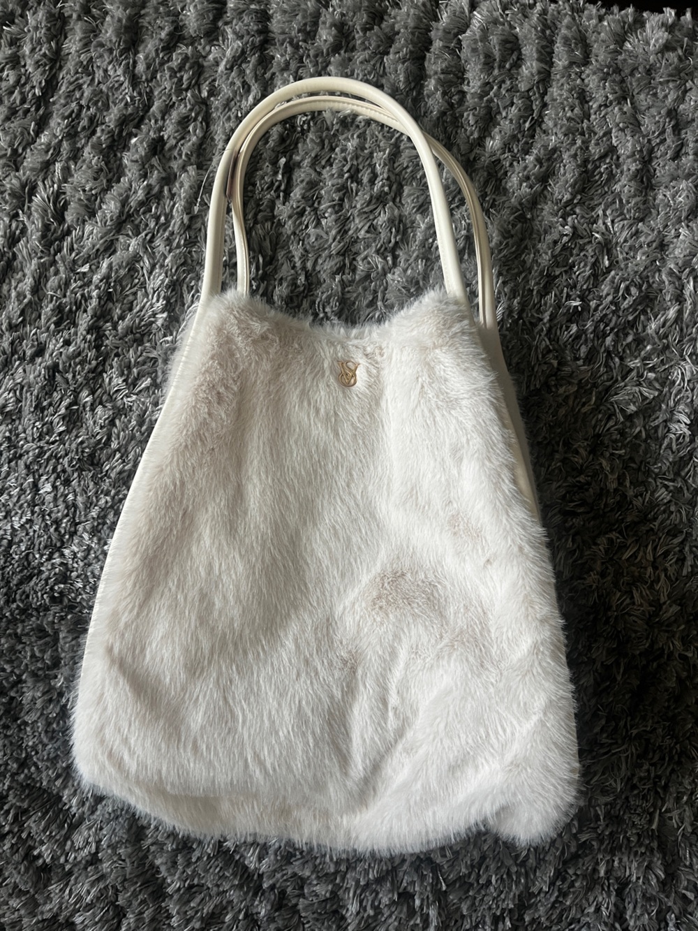 Victoria's Secret White Faux Fur Tote Bag